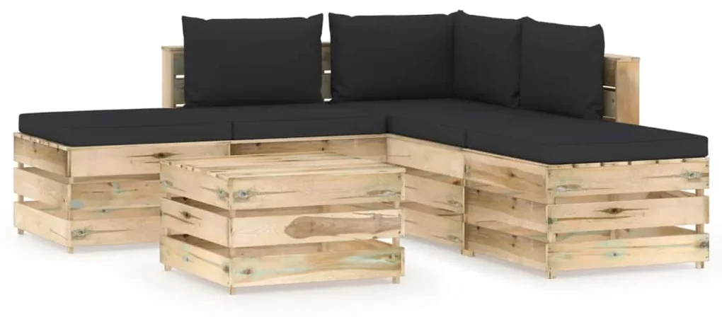 vidaXL 6-delige Loungeset met kussens groen geïmpregneerd hout