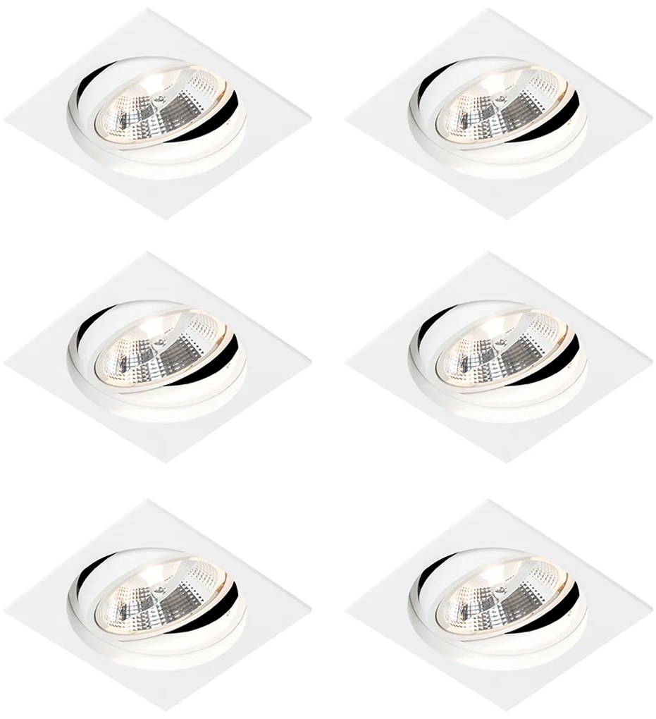 Set van 6 Vierkante inbouwspot wit verstelbaar - Chuck 111