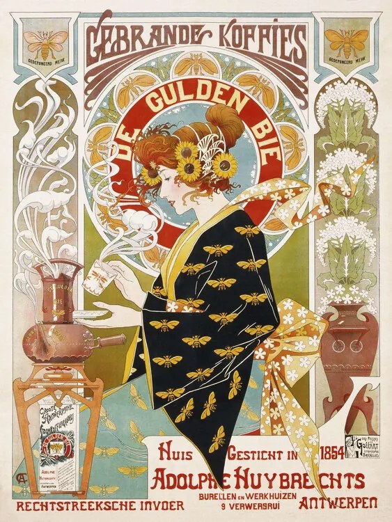 Kunstreproductie Coffee Shop Advert, Alfons Mucha