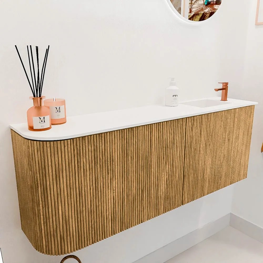 Mondiaz Joya 110cm toiletmeubel ronding links oak met wastafel faye rechts 1 kraangat talc