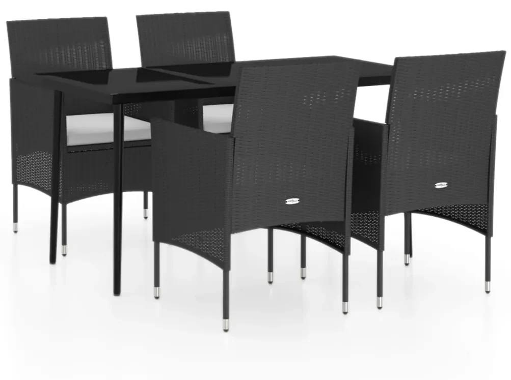vidaXL 5-delige Tuinset met kussens zwart