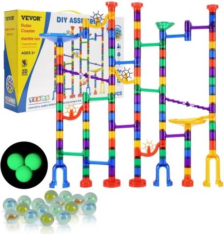 VEVOR Marble Run Set, 150-delige knikkerbaan-bouwsteenpuzzel, met 10 glow-in-the-dark knikkers + 40 glazen knikkers, educatief leerzaam racebaan-STEM-speelgoed, voor kinderen vanaf 3 jaar