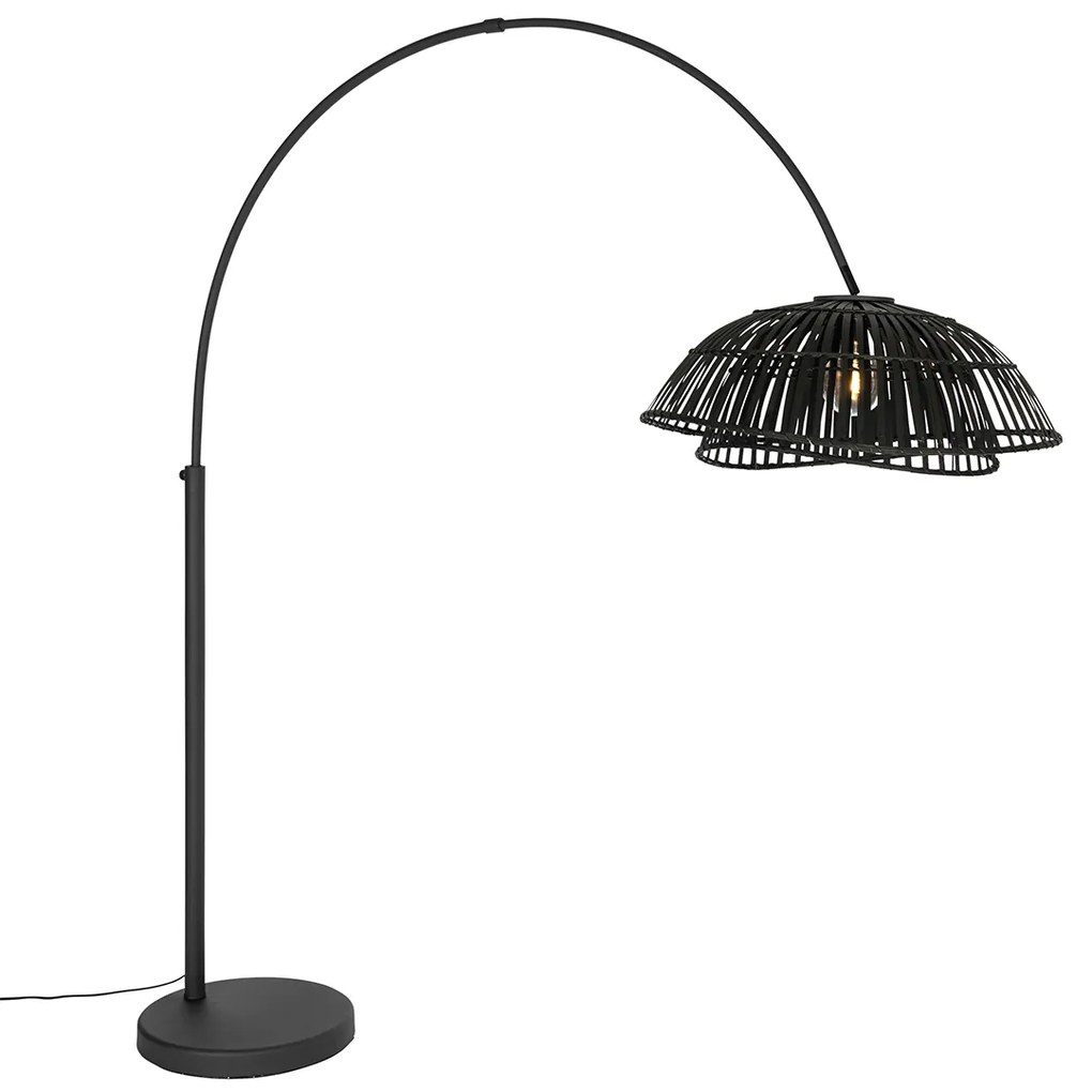 Oosterse booglamp met kap zwart bamboe - Pua