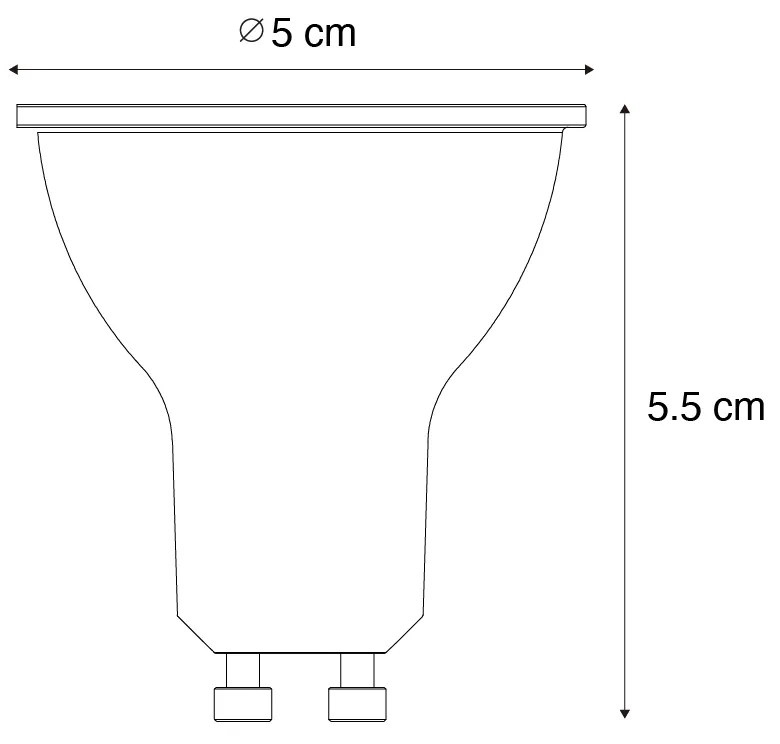 Set van 5 GU10 dimbare LED lamp 3W 200 lm 2200 - 6500K