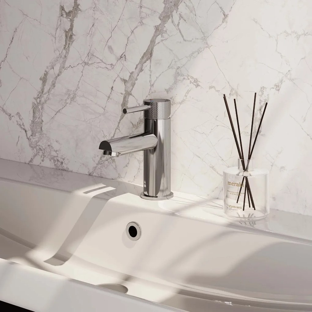 Brauer Chrome Carving wastafelkraan met lange, ronde handgreep en ColdStart chroom