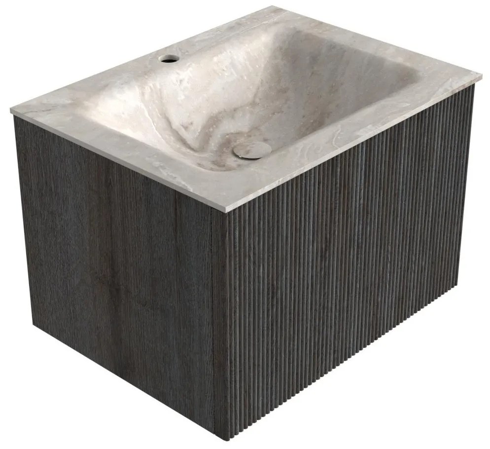 Mondiaz Kurve-dlux 60cm badmeubel shadow met 1 lade en wastafel cloud midden 1 kraangat frappe