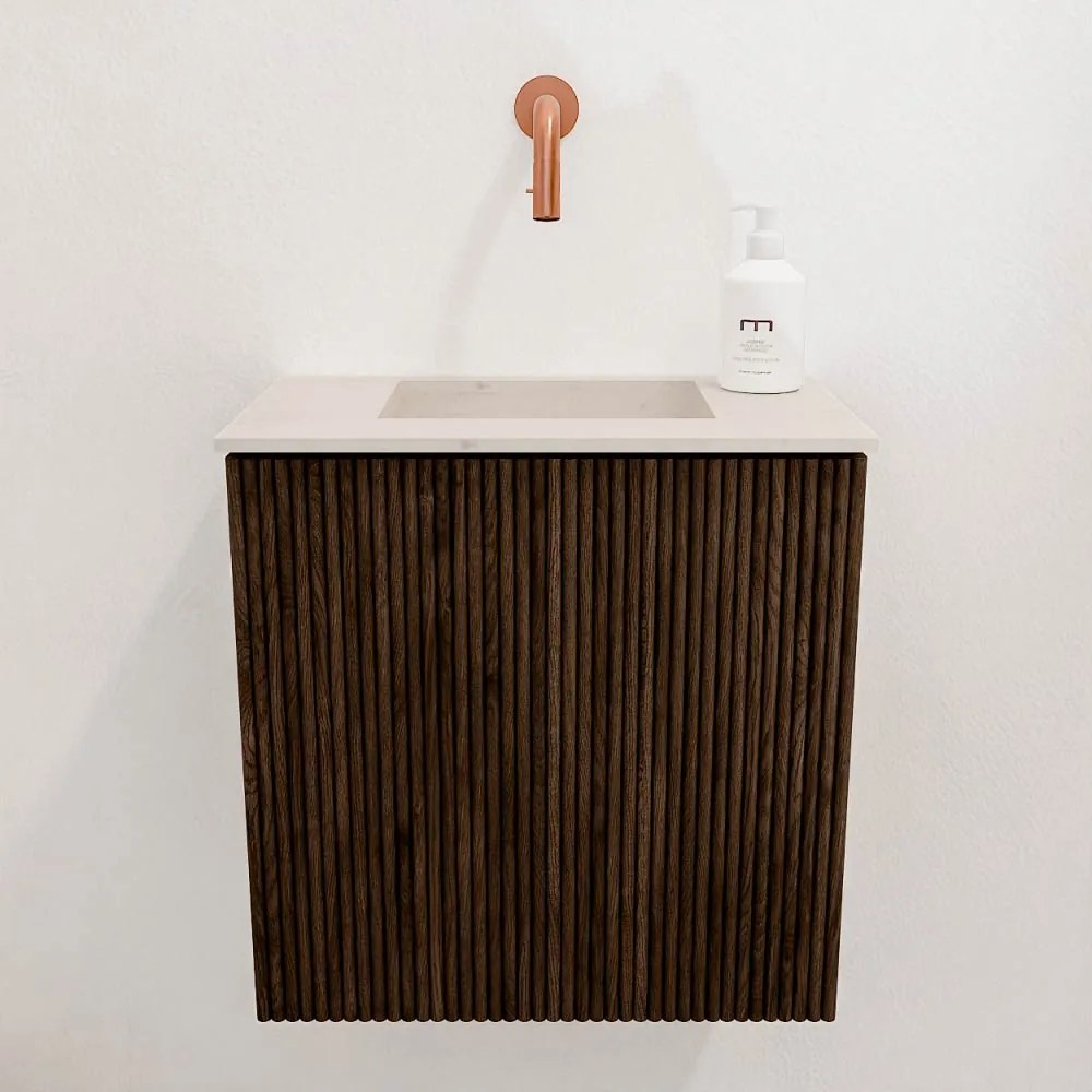 Mondiaz Joya DLux 40cm toiletmeubel walnut met wastafel faye midden zonder kraangat meli