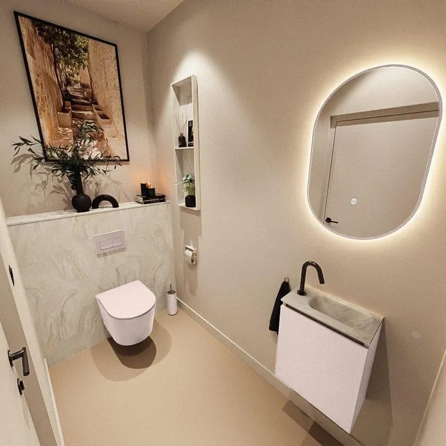 MONDIAZ TURE-DLUX 40cm toiletmeubel Rosee. EDEN wastafel Ostra positie rechts. Met 1 kraangat. TUREDX40ROSR1OST