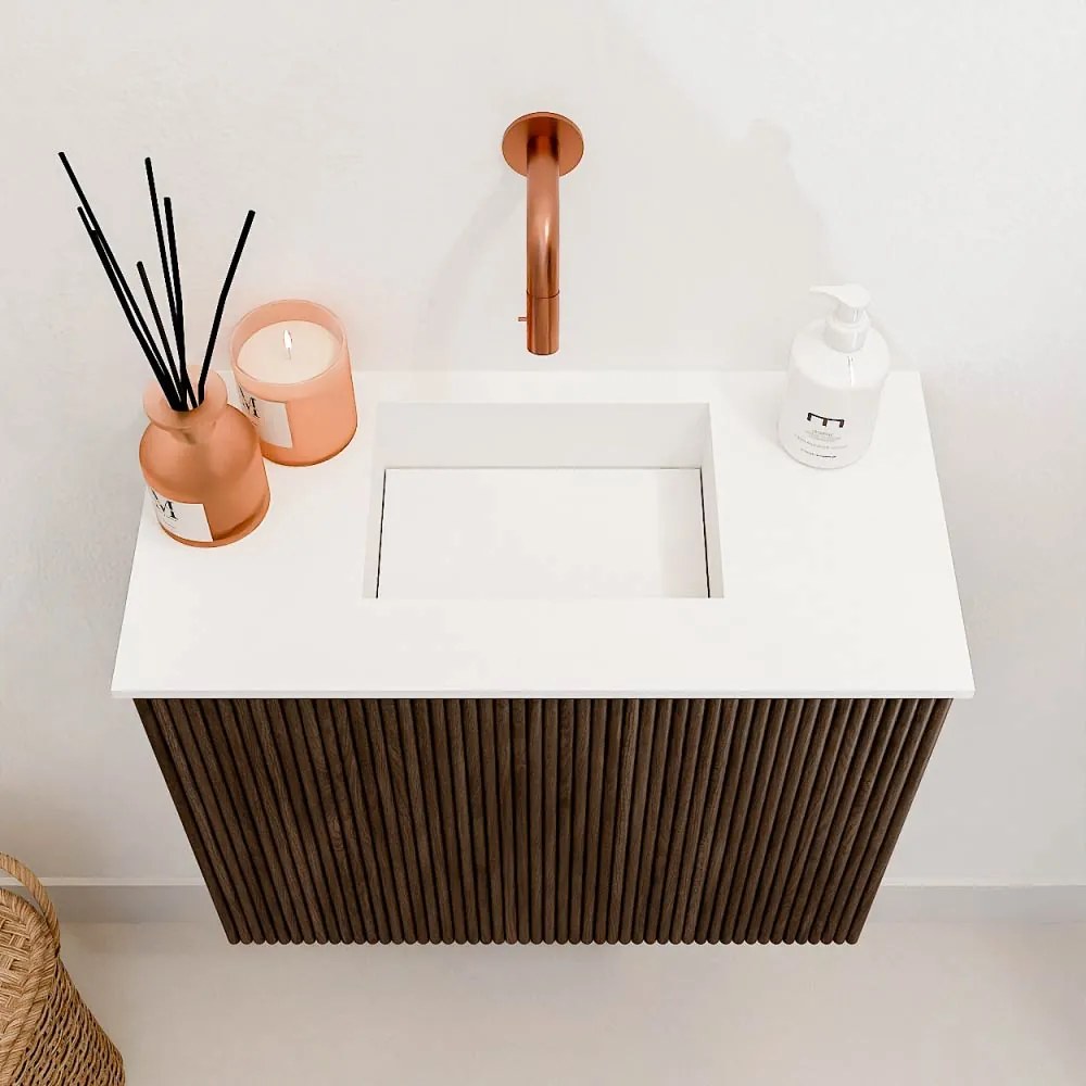 Mondiaz Joya 50cm toiletmeubel walnut met wastafel faye midden zonder kraangat talc