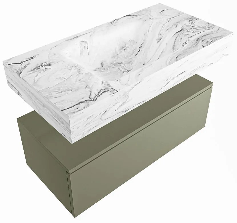 Mondiaz Alan DLux badmeubel 90cm army 1 lade met wastafel glace midden 1 kraangat