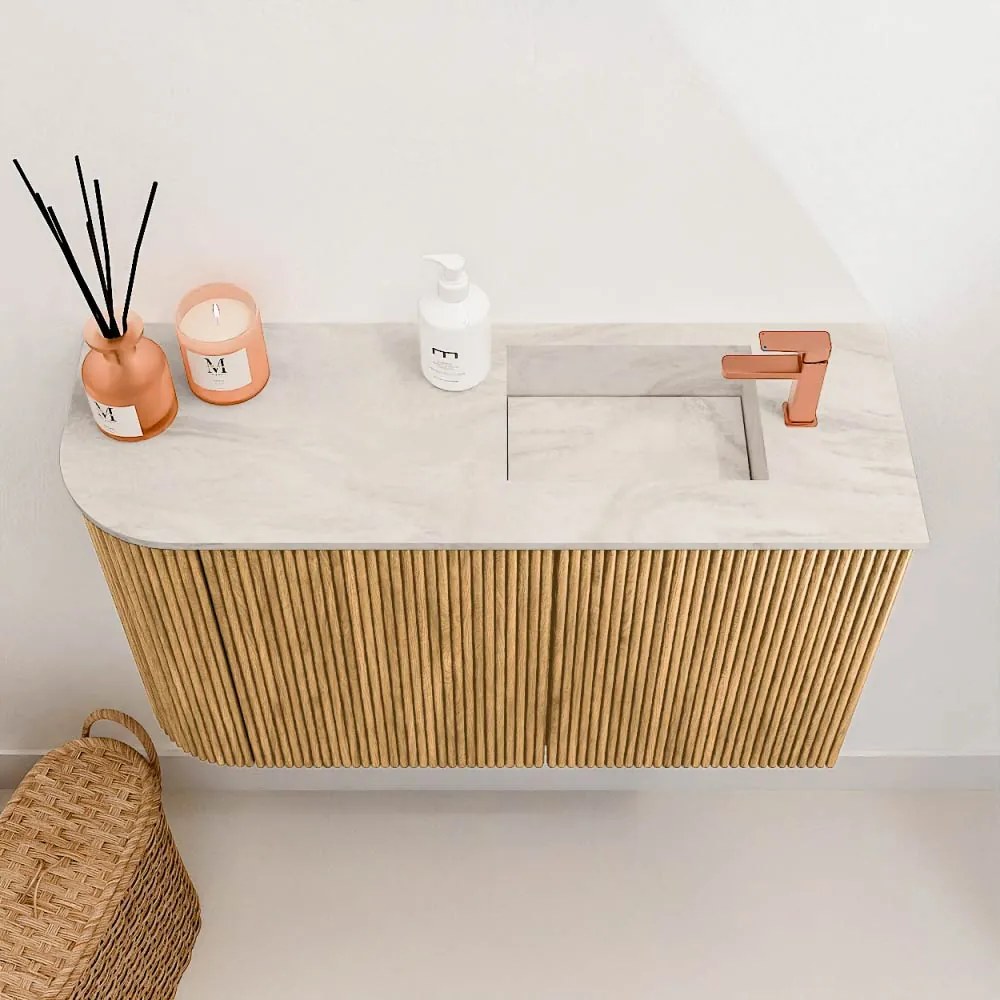 Mondiaz Joya DLux 70cm toiletmeubel ronding links oak met wastafel faye rechts 1 kraangat ostra