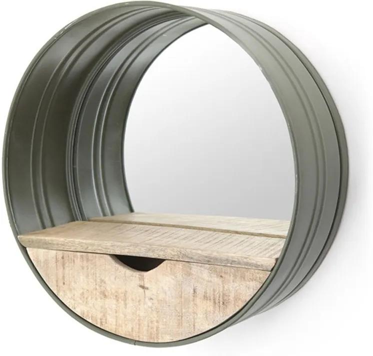 By-Boo Round Mirror Industriele Spiegel Groen Met Hout - 40x40cm
