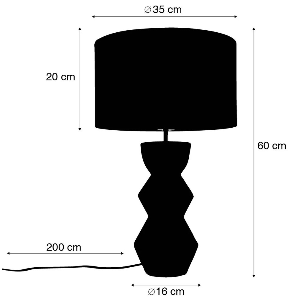 Design tafellamp zwart 16 cm velours kap groen met goud 35 cm - Alisia