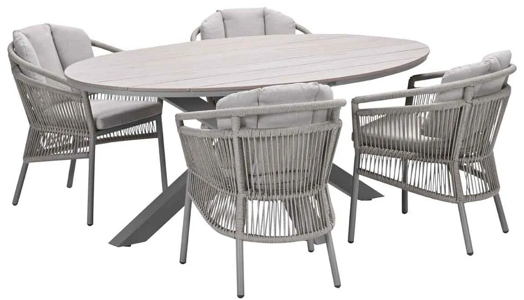 Garden Impressions Sorong tuinset 5-delig - Tulli tuintafel 180x115 cm - light teak vironwood