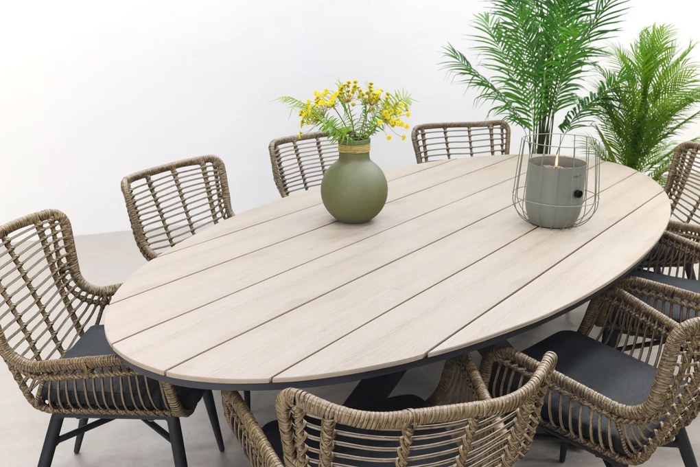 Jasmine Naturel/GI Edison 8-persoons ovale dining tuinset 280x140 cm.