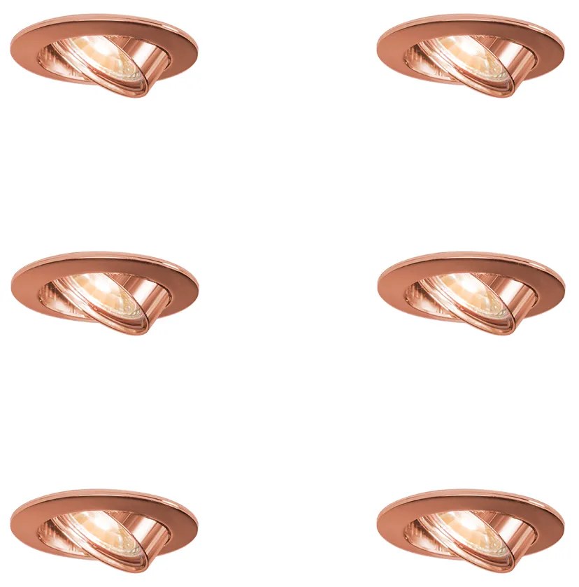 Set van 6 Ronde inbouwspot koper kantelbaar - Edu