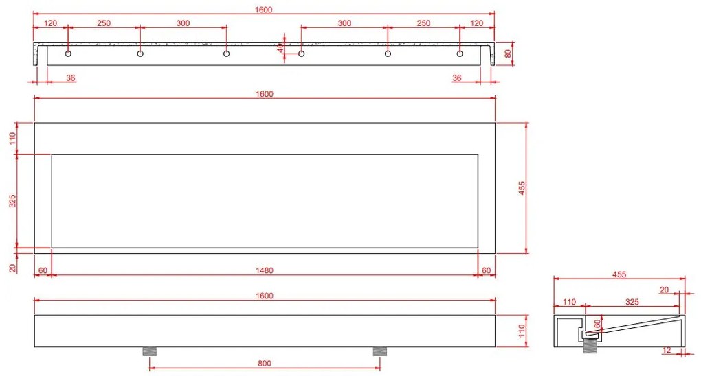 Muebles Estella badmeubel ribbelfront 160cm walnoot met solid surface wastafel zonder kraangaten