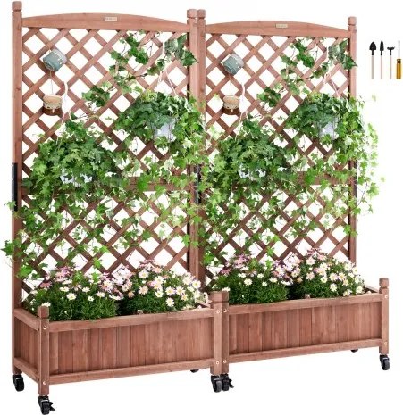 VEVOR 2x plantenbak met trellis 75 x 33 x 156 cm Bloembak met trellis Verhoogd bed Sparrenbed 50 kg draagvermogen van het enkelvoudige frame tuinbed Bloembed voor binnenplaatsdecoratie Balkongroen