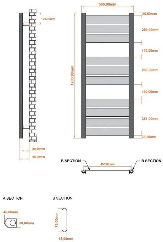 Eastbrook Santero handdoekradiator 50x120cm 633W antraciet