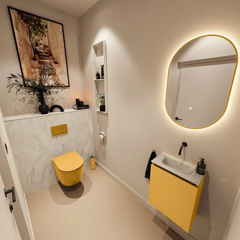 Mondiaz Ture DLux toiletmeubel 40cm ocher met wastafel ostra midden zonder kraangat