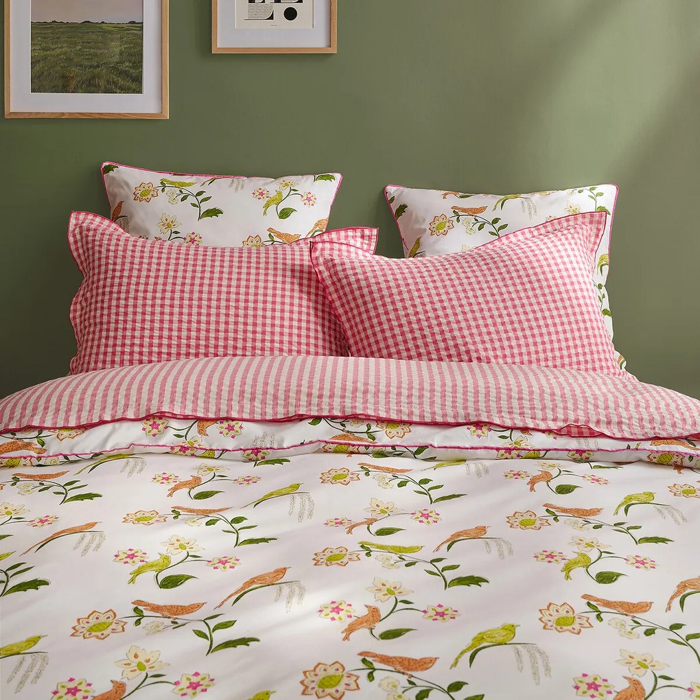 Dekbedovertrek in percalkatoen, vogel- en bloemprint, NORA