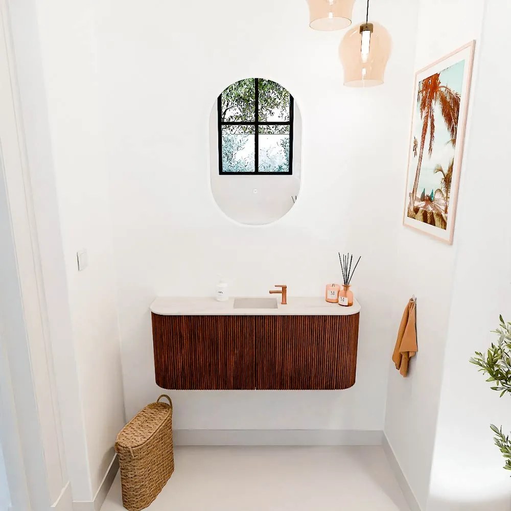 Mondiaz Joya DLux 105cm toiletmeubel ronding links/rechts ruby met wastafel faye midden 1 kraangat meli