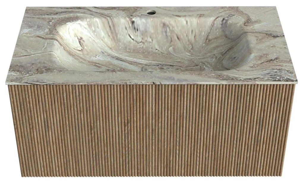 Mondiaz Kurve-dlux 90cm badmeubel dusk met 1 lade en wastafel big small midden 1 kraangat glace