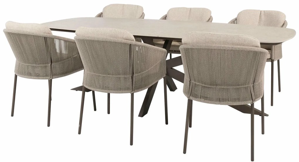 Taste by 4 Seasons Florence tuinset terre met Prado tafel met keramisch blad 240 cm Tuinset   bruin weerbestendig