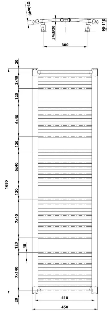 Aqualine Orbit gebogen design radiator 45x170cm wit 757Watt