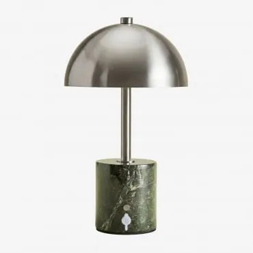 Draadloze Led-tafellamp Van Ijzer En Natuursteen Nicolas ↑35 Cm & Groen Marmer Forest - Sklum