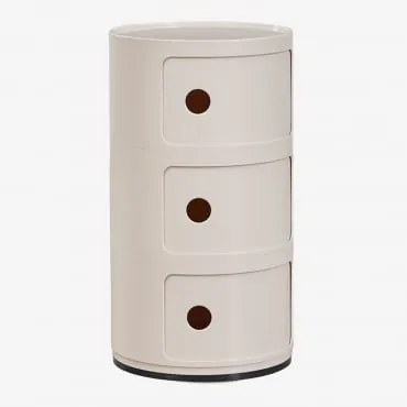 Set Van 2 Ronde Nachtkastjes Ø30 Cm Met Planken Babel Tapioca Beige & 3 Lades - Sklum