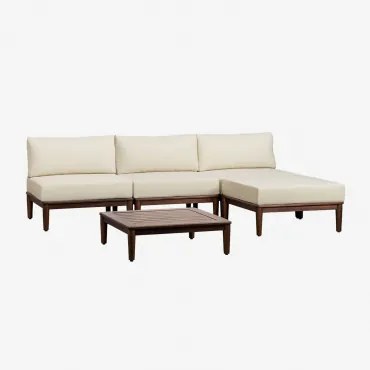 Tuinset Met 3-delige Modulaire Bank, Salontafel En Poef In Acacia Giulia Beige – Crème - Sklum