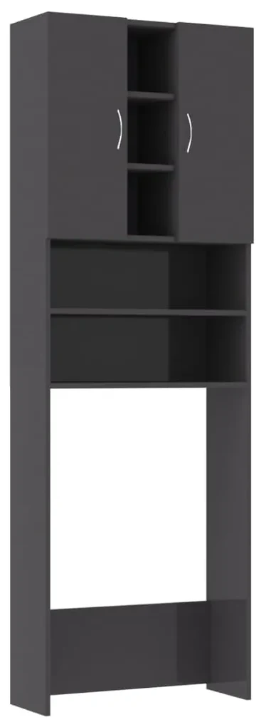 vidaXL Wasmachinekast 64x25,5x190 cm hoogglans grijs