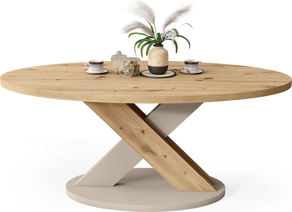 Mazzoni LOXA Artisan Eiken / Kasjmier - OVALE SALONTAFEL 120x65 cm