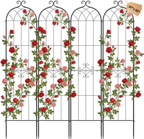 VEVOR Klimrek, 220x52,5cm, 4-delige set, metalen klimrek met poedercoating en vergrendelingsmechanisme, klimsteun, tuinrek, plantensteun voor bloemen, groenten en rozen