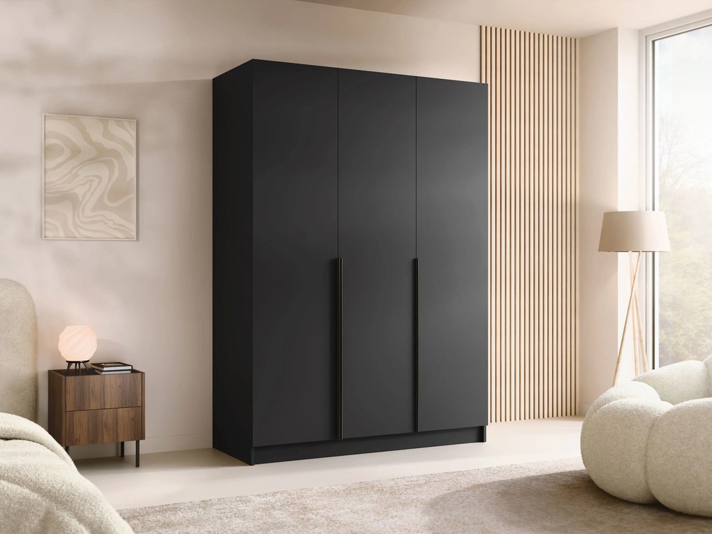Kledingkast Closico Decoron I, Zwart, 215x150x58cm, 148.5 kg, Kledingkast deuren: Met scharnieren