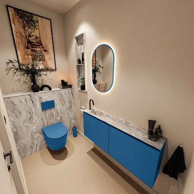 MONDIAZ TURE-DLUX 120cm toiletmeubel Jeans. EDEN wastafel Glace positie links. Met 1 kraangat. TUREDX120JEAL1GLA