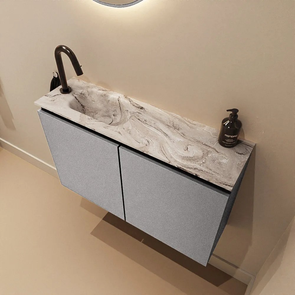 Mondiaz Ture DLux toiletmeubel 80cm plata met wastafel glace links met kraangat