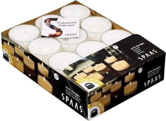 Spaas theelichtjes - Clearlights Maxi - 24 stuks - 10 branduren - wit