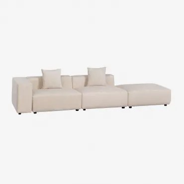 Linker Modulaire Hoekbank Met 2 Zitplaatsen Met Hoge Armleuning En Poef (↔︎345 Cm) Bruna Corduroy Beige – Linnen - Sklum