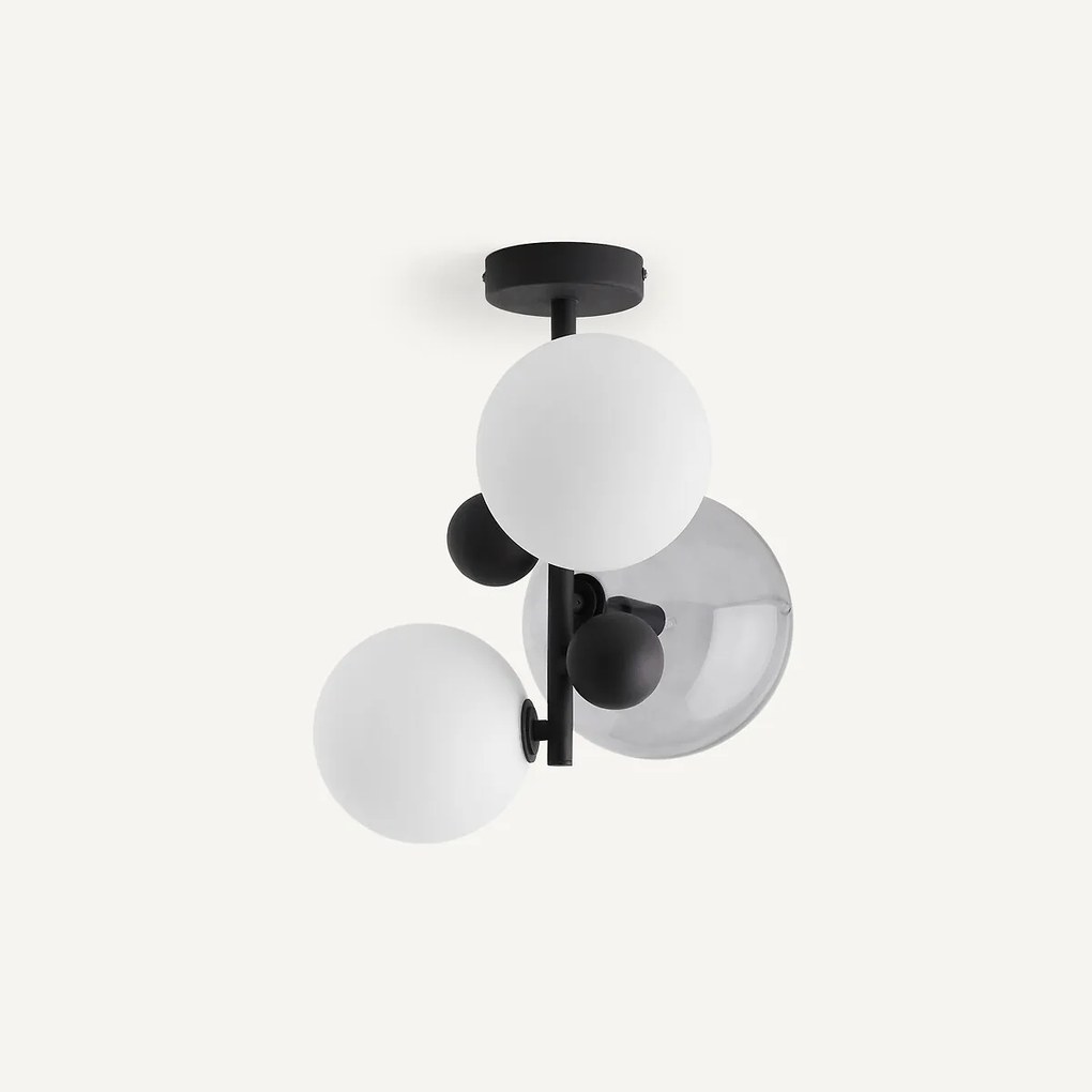 Plafondlamp in smoked glas/metaal, Bullesco