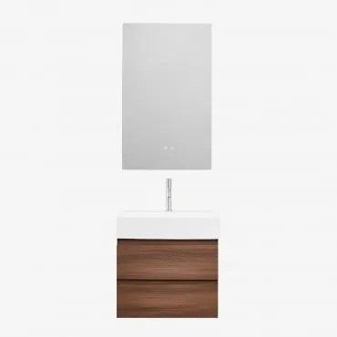 Badkamermeubelset Van Hout En Essenhoutfineer Met Geïntegreerde Wastafel Ona Donker Hout & Rectangular Led And Antifog 55x90 Cm Kirvex - Sklum