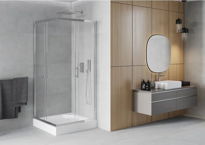 Mexen Rio vierkante douchecabine 90 x 90 cm, transparant, chroom + douchebak, wit - 860-090-090-01-00-4510