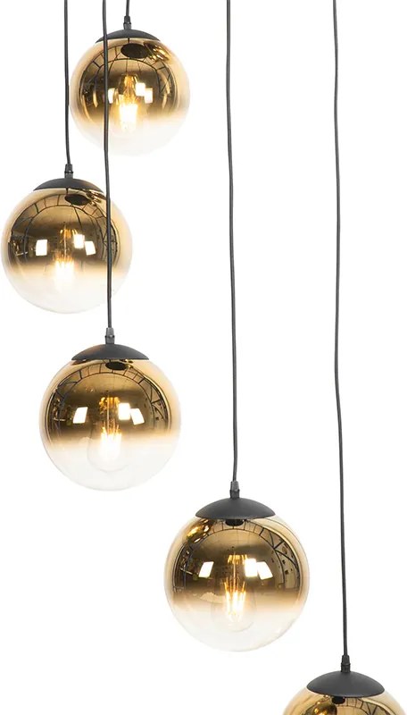 Smart hanglamp zwart met goud glas 7-lichts incl. 7 Wifi A60 - pallon