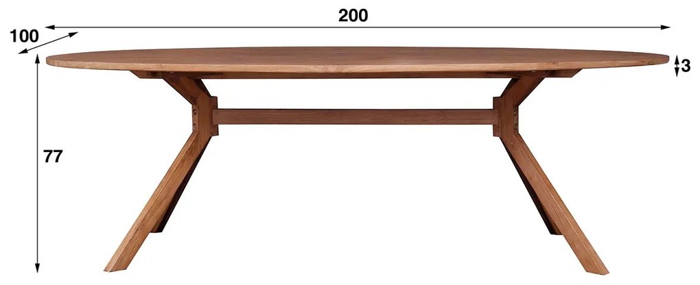 Ovale Eettafel Massief Teak - 200 X 100cm.