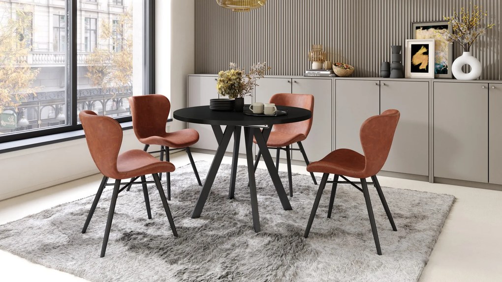 ALMO 100 Zwarte/Zwarte poten - RONDE LOFT/INDUSTRIËLE TAFEL VOOR WOONKAMER/EETKAMER, UITSCHUIFBAAR