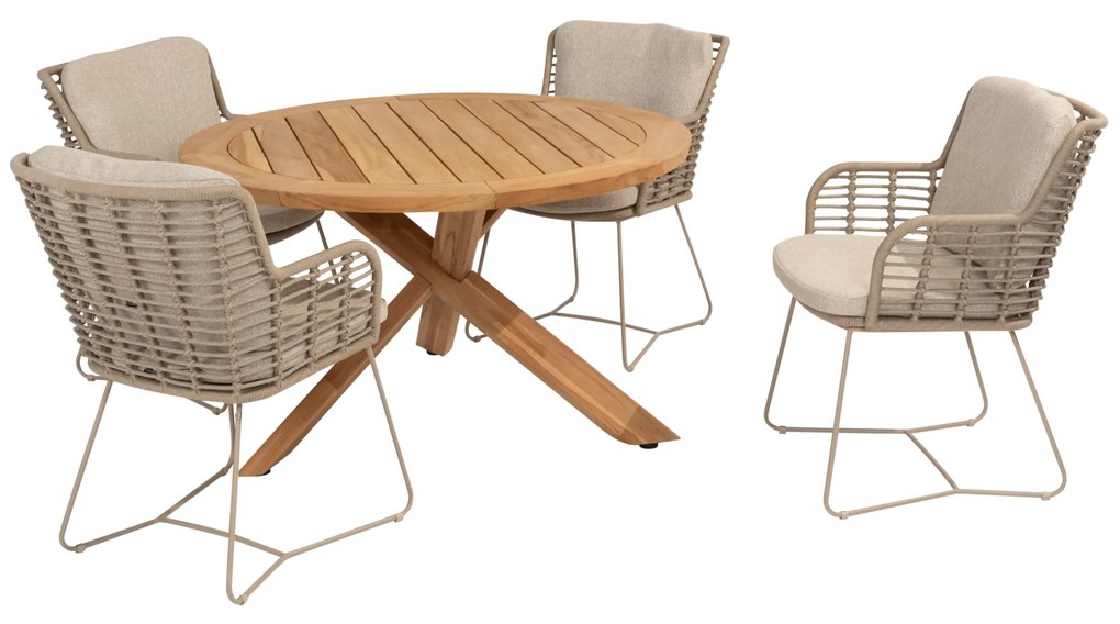 Prado Fabrice dining tuinset 5 delig 130 cm rond teak latte 4 Seasons Outdoor