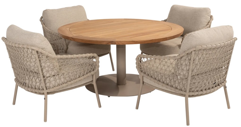 Saba Sardinia low dining tuinset 5 delig 130 cm rond teak latte 4 Seasons Outdoor