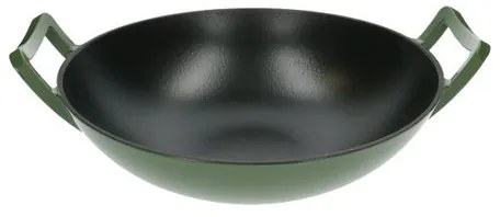 Wok, gietijzer, groen,Ø 36 cm