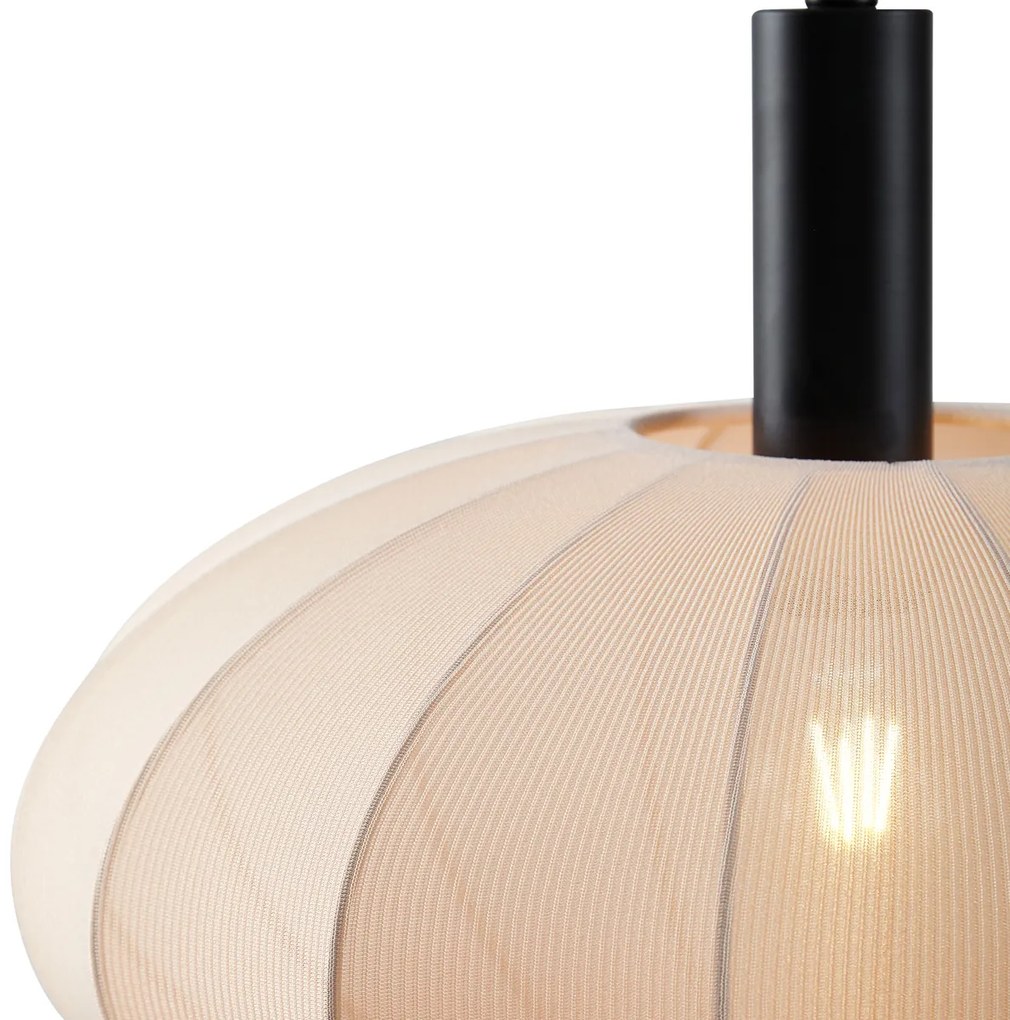 Japandi hanglamp zwart met bruine stoffen kap 3-lichts - BidaJapandi E27 Scandinavisch rond Binnenverlichting Lamp